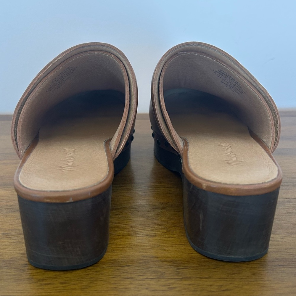 Madewell Cecily Brown Clogs, Leather Studded Mules - Picture 4 of 7